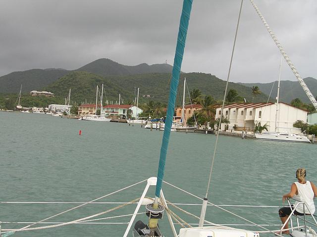 Motoring up into the harbour.  $175k buys you a small townhouse and slip.