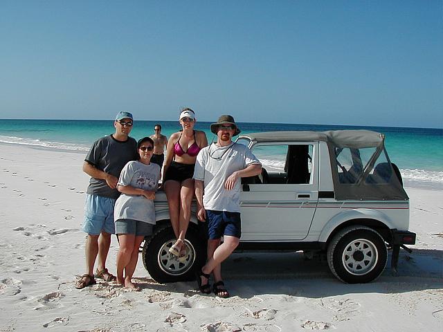 Me, Lea, Nikki and Chris - and our beach-worthy POS jeep.