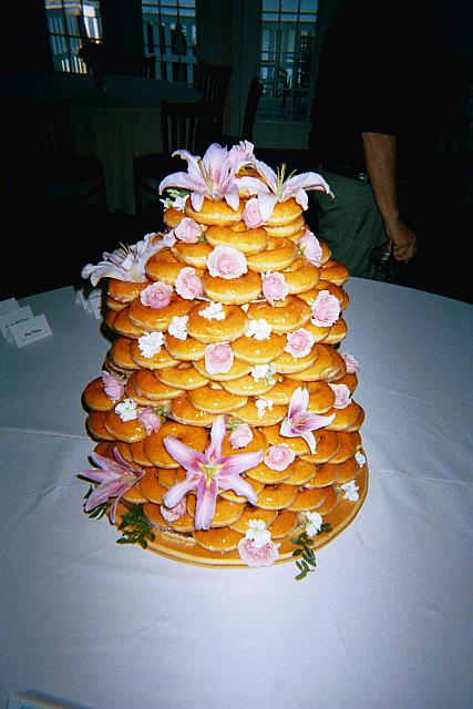 Yes, the wedding cake is really made from Krispy Kreme doughnuts.